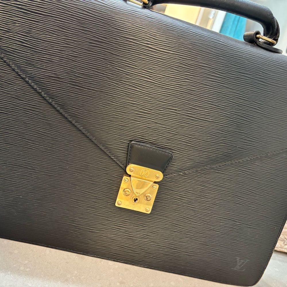Louis Vuitton Black Epi Leather Briefcase with Gold Hardware